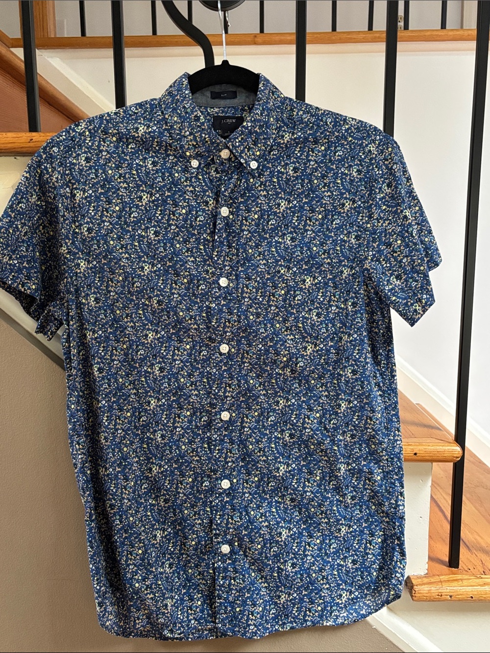J. Crew Blue Floral Short-Sleeve Button-Down Shirt
